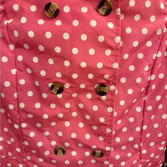 London Fog Pink Polka Dot Hooded Raincoat – Girls Size L (14–16) Barbiecore - Picture 13 of 15
